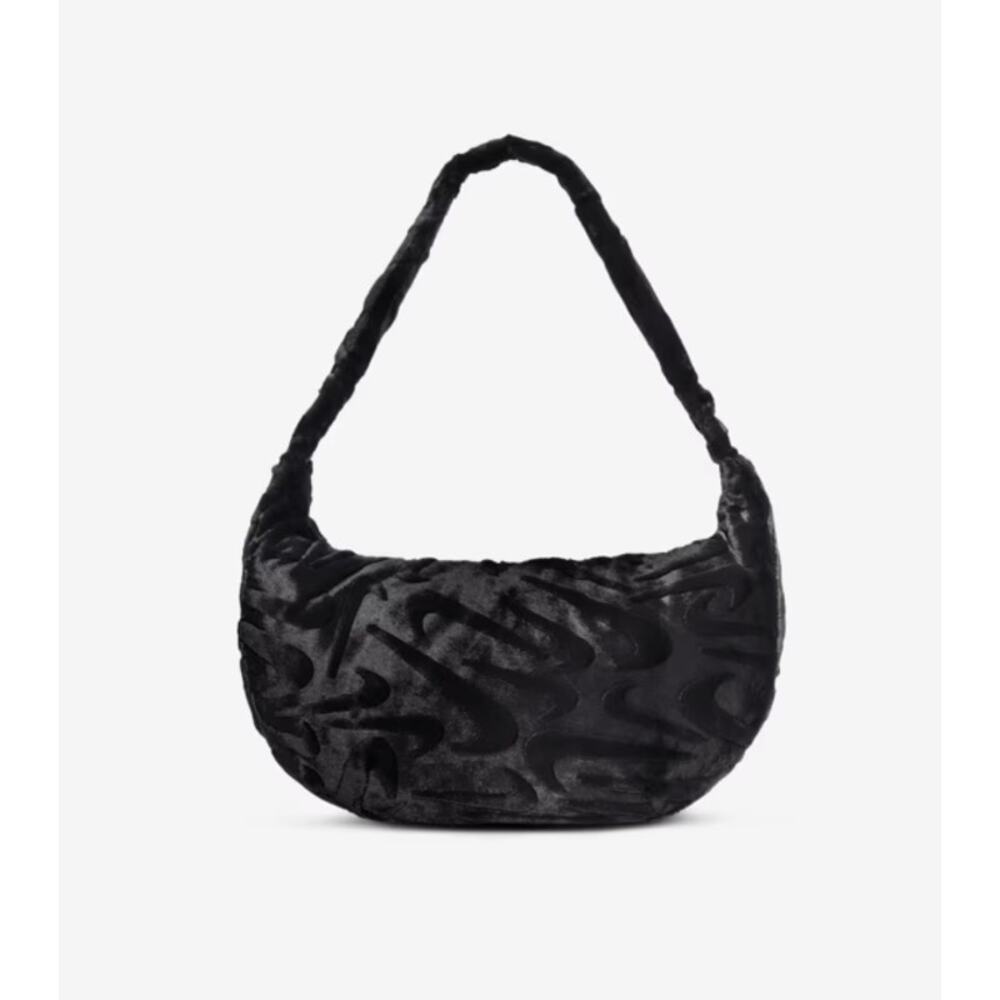 Nike Sportswear Black Faux Fur Slouchy Hobo Bag Oversized Y2K Shoulder Crossbody - Picture 2 of 11